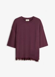 T-shirt z miękkiej wiskozy. Fioletowe t-shirty damskie bonprix, bez wzorów, z koronki, bez kołnierzyka. Za 79.99 zł.