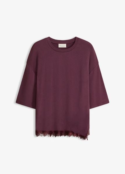 T-shirt z miękkiej wiskozy. Fioletowe t-shirty damskie bonprix, bez wzorów, z koronki, bez kołnierzyka. Za 79.99 zł.