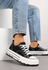 Czarne Trampki na Platformie z Paskami i Niską Cholewką Zienelle. Czarne trampki i tenisówki damskie Renee, bez wzorów, z jeansu, przed kostkę. Za 74.99 zł.