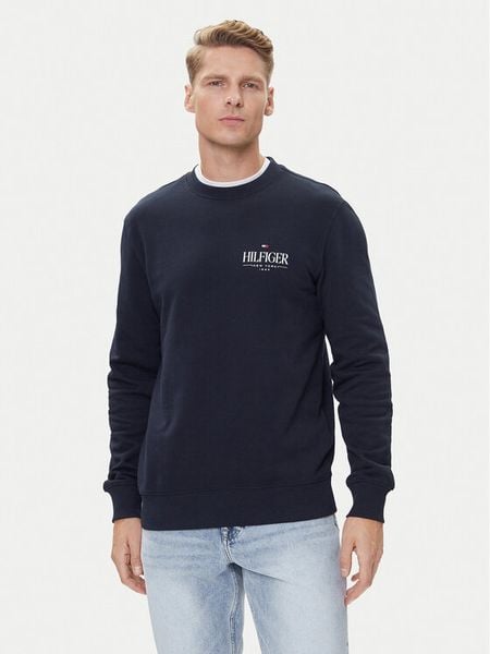 Tommy Hilfiger Bluza Stacked MW0MW39376 Granatowy Regular Fit. Niebieskie bluzy bez kaptura męskie Tommy Hilfiger, m, z bawełny. Za 429.99 zł.