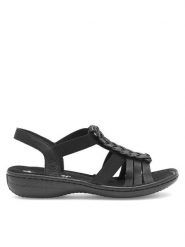 Rieker Sandały 60809-00 Czarny. Czarne sandały damskie Rieker, bez wzorów, z materiału, bez obcasa, na płaskiej podeszwie. Za 249.99 zł.