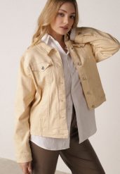 Beżowa Bawełniana Kurtka Jeansowa Perimea. Brązowe kurtki damskie Born2be, l, bez wzorów, z bawełny, bez kaptura. Za 139.99 zł.