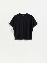 T-shirt oversize - czarny. Czarne t-shirty damskie Reserved, l, bez wzorów, z bawełny, bez kołnierzyka. Za 69.99 zł.