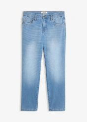 Jeansy straight, mid waist, cropped. Niebieskie jeansy damskie bonprix. Za 79.99 zł.
