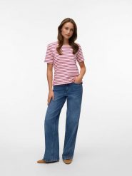 Vero Moda Bluzka w kolorze czerwono-białym rozmiar: L. Białe bluzki damskie Vero Moda, l, bez wzorów, bez kołnierzyka, bez ramiączek. Za 60.99 zł.