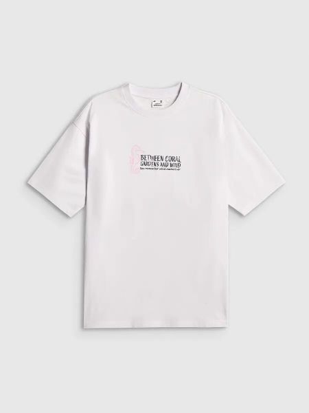 T-shirt loose z nadrukiem damski 4F 4FRSS26TTSHF4022. Białe t-shirty damskie 4f, l, bez wzorów, z bawełny, bez kołnierzyka. Za 45.99 zł.