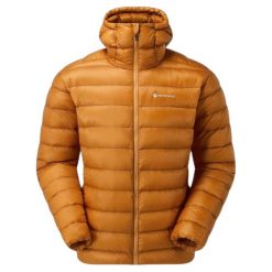 Kurtka puchowa z kapturem Montane Alpine 850 Lite. Brązowe kurtki męskie Montane, na zimę, l, bez wzorów, z materiału, z kapturem. Za 1,132.99 zł.