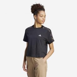 Koszulka z krótkim rękawem damska Adidas Gym & Pilates. Czarne bluzki sportowe damskie Adidas, s, z bawełny, bez kołnierzyka, bez ramiączek. Za 129.99 zł.