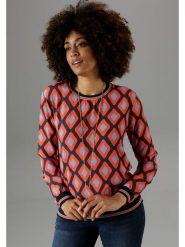 Aniston Bluzka w kolorze pomarańczowo-błękitnym rozmiar: 46. Niebieskie bluzki damskie Aniston, bez wzorów, bez kołnierzyka, bez ramiączek. Za 82.99 zł.