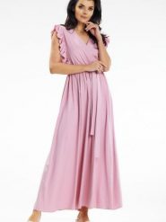 Sukienka Model A638 Dirty Pink - awama. Różowe sukienki damskie Awama, na imprezę, na lato, l, bez wzorów, z bawełny, bez kołnierzyka, bez ramiączek, maxi, kopertowe. Za 381.11 zł.