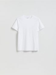 T-shirt slim z bawełny pima - biały. Białe t-shirty męskie Reserved, l, bez wzorów, z bawełny, bez kołnierzyka. Za 79.99 zł.