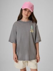 4F T-shirt loose z nadrukiem dziewczęcy - szary 134/140 (8-10 lat). Szare koszulki dziewczęce 4f, s, bez wzorów, z bawełny, bez ramiączek. Za 59.99 zł.