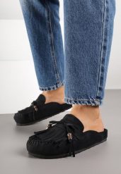 Czarne Klapki z Frędzlami i Kokardą Narialla. Czarne klapki damskie Born2be, bez wzorów, bez obcasa, na płaskiej podeszwie. Za 89.99 zł.