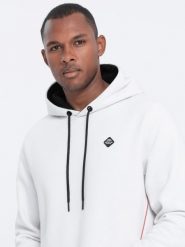 Bluza męska z kapturem z kieszenią na zamek - biała V3 - Rozmiar: XXL. Białe bluzy z kapturem męskie Ombre Clothing, l, z bawełny. W wyprzedaży za 69.99 zł.