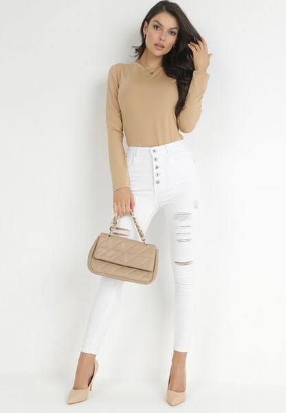 Białe Jeansy Skinny na Guziki Arru. Białe jeansy damskie Born2be, z podwyższonym stanem. Za 79.99 zł.