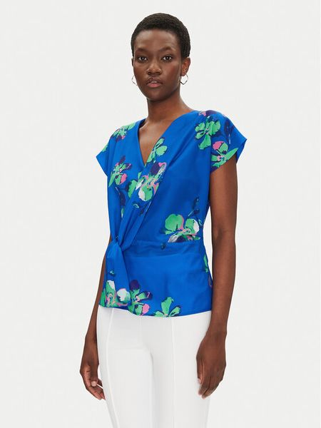 Morgan Bluzka 251-OUZO.F Niebieski Regular Fit. Niebieskie bluzki damskie Morgan, bez wzorów, z syntetyku, bez kołnierzyka, bez ramiączek. Za 179.99 zł.