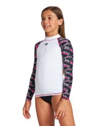 Koszulka na basen plażę pływanie dla dziewczynek Arena Rash Vest. Białe koszulki dziewczęce Arena, bez wzorów, z elastanu, bez ramiączek. Za 71.98 zł.