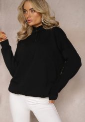 Czarna Ocieplana Bluza Bawełniana z Półgolfem Heraia. Czarne bluzy bez kaptura damskie Renee, z bawełny. Za 84.99 zł.