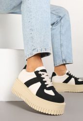 Czarno-Beżowe Sneakersy Typu Tenisówki na Żłobionej Platformie Lorreia. Czarne trampki i tenisówki damskie Renee, bez wzorów, z jeansu. Za 89.99 zł.