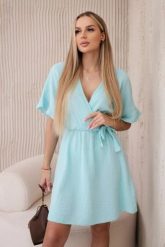 Sukienka muślinowa taliowana miętowa. Zielone sukienki damskie KESI, na spacer, na lato, l, bez wzorów, z bawełny, bez kołnierzyka, bez ramiączek. Za 204.91 zł.