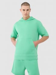 4F Bluza z krótkim rękawem z kapturem męska - zielona 3XL. Zielone bluzy sportowe męskie 4f, bez wzorów, z bawełny, sportowe, bez kołnierzyka, bez ramiączek. W wyprzedaży za 79.99 zł.
