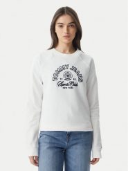 Tommy Jeans Bluza Heritage Logo DW0DW22821 Biały Regular Fit. Białe bluzy bez kaptura damskie Tommy Jeans, xs, z bawełny. Za 489.99 zł.