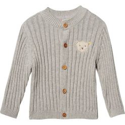 Sweter rozpinany w kolorze szarym. Szare swetry chłopięce Steiff, z aplikacjami, bez kołnierzyka. W wyprzedaży za 119.95 zł.