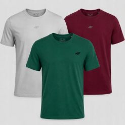 KOMPLET KOSZULEK MĘSKICH 4F ZESTAW T-SHIRT 3PAK. T-shirty męskie 4f, m, bez wzorów, z bawełny, bez kołnierzyka. Za 117.99 zł.
