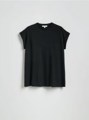 T-shirt z modalem - czarny. Czarne t-shirty damskie Reserved, l, bez wzorów, z bawełny, bez kołnierzyka. Za 89.99 zł.