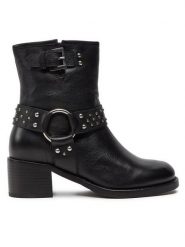 Bronx Botki New-Camperos 47535-U Czarny. Czarne botki damskie Bronx, ze skóry, bez obcasa, na słupku, bez zapięcia. Za 759.99 zł.