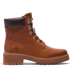 Trzewiki Timberland. Brązowe botki damskie Timberland, bez obcasa, na płaskiej podeszwie, bez zapięcia. Za 679.99 zł.