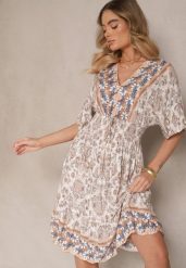 Ciemnobeżowa Wiskozowa Sukienka w Ornamentalny Print z Szeroką Gumką w Talii Danissna. Brązowe sukienki damskie Renee, na co dzień, l, bez wzorów, z wiskozy, eleganckie, bez kołnierzyka, bez ramiączek, midi, rozkloszowane. W wyprzedaży za 52.49 zł.