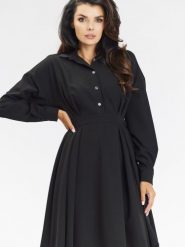 Sukienka Model A668 Black - awama. Czarne sukienki damskie Awama, do pracy, l, bez wzorów, z elastanu, biznesowe, bez kołnierzyka, plus size, bez ramiączek, midi, koszulowe. Za 398.95 zł.