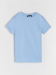 Bawełniana koszulka z krótkim rękawem - błękitny. Niebieskie t-shirty damskie Sinsay, l, bez wzorów, z bawełny, bez kołnierzyka. Za 15.99 zł.