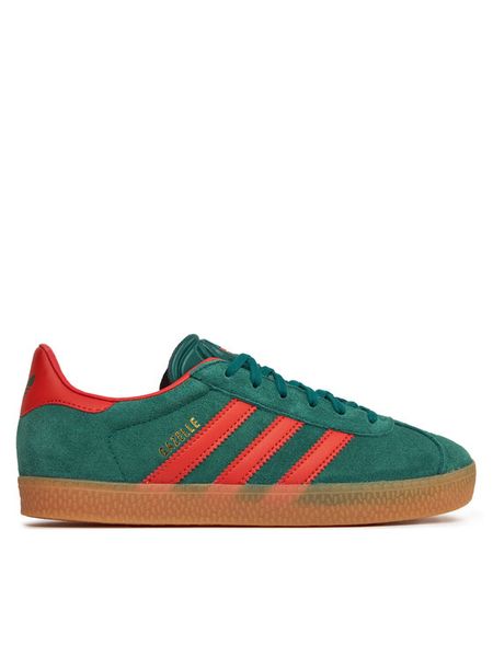 Adidas Sneakersy Gazelle J IE8604 Zielony. Zielone buty sportowe chłopięce Adidas, ze skóry, bez zapięcia. Za 239.99 zł.