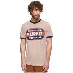 T-shirt Superdry z kontrastowym kołnierzem i rękawami. Czerwone t-shirty męskie Superdry., m, bez wzorów, z bawełny, bez kołnierzyka. Za 161.50 zł.