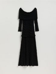 Strukturalna sukienka maxi - czarny. Czarne sukienki damskie Reserved, l, bez wzorów, z dzianiny, bez kołnierzyka, bez ramiączek, maxi, rozkloszowane. Za 249.99 zł.