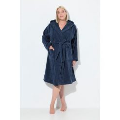Damskie Szlafrok kaptur pasek trapezowy fason frotte. Niebieskie szlafroki damskie Ulla Popken, plus size, bez wzorów, z bawełny, plus size. Za 349.99 zł.