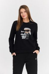 KARL LAGERFELD Czarna damska bluza z cyrkoniami Ikonik 2.0. Czarne bluzy bez kaptura damskie Karl Lagerfeld, s, z materiału. W wyprzedaży za 759.99 zł.