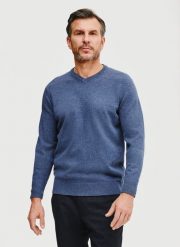 PAKO LORENTE – Niebieski męski sweter w serek. Niebieskie swetry męskie Pako Lorente, na wiosnę, m, bez wzorów, z bawełny, bez kołnierzyka. Za 199.99 zł.