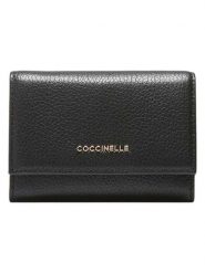 COCCINELLE Skórzany portfel w kolorze czarnym - 12 x 9 x 3 cm rozmiar: onesize. Czarne portfele damskie Coccinelle, bez wzorów, z materiału. Za 357.63 zł.