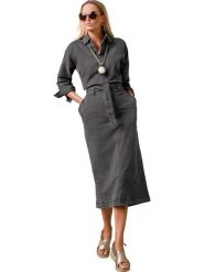 Heine Sukienka dżinsowa w kolorze ciemnoszarym rozmiar: 50. Szare sukienki damskie Heine, na co dzień, bez wzorów, z tkaniny, bez kołnierzyka, bez ramiączek, midi, proste. Za 130.99 zł.