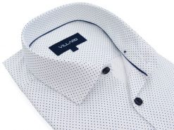 Biała koszula w ciemnogranatowe kropki C104V. Białe koszule męskie Mmer / Villaro - Koszule męskie, m, bez wzorów, z bawełny, bez kołnierzyka, bez ramiączek. W wyprzedaży za 198.00 zł.