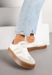 Beżowo-Białe Sneakersy Tenisówki Ozdobione Paskami Sovresia. Brązowe trampki i tenisówki damskie Renee, z aplikacjami. Za 99.99 zł.