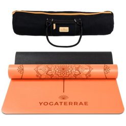 Mata do jogi z PU i gumy, Mandala, linie ciała + torba do transportu. Brązowe torebki klasyczne damskie YOGATERRAE, bez wzorów, bez dodatków. W wyprzedaży za 538.00 zł.