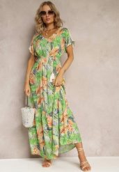 Zielono-Pomarańczowa Maxi Sukienka z Wiskozy w Kwiatowy Print ze Sznurkiem w Talii Anukka. Zielone sukienki damskie Renee, l, bez wzorów, z wiskozy, bez kołnierzyka, bez ramiączek, maxi. W wyprzedaży za 83.99 zł.