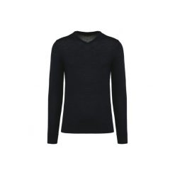 Sweter v-neck z merynosów Kariban Premium. Czarne swetry męskie KARIBAN, m, bez wzorów, bez kołnierzyka. Za 334.50 zł.