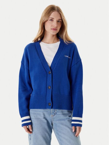 Guess Jeans Kardigan W4BR81 Z3HM1 Niebieski Regular Fit. Niebieskie kardigany damskie Guess Jeans, xxl, z aplikacjami, z bawełny. Za 369.99 zł.