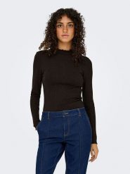 JDY Koszulka "Fransiska" w kolorze brązowym rozmiar: S. Brązowe bluzki damskie JDY, s, bez wzorów, prążkowane, bez kołnierzyka. Za 53.17 zł.