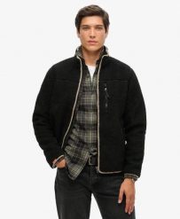 Superdry Outdoor Sherpa Fleece Kurtka — Relaxed Fit. Czarne kurtki damskie Superdry., s, bez wzorów, z materiału, klasyczne, bez kaptura. Za 430.25 zł.